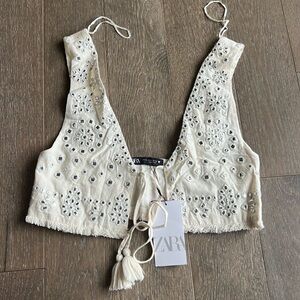 ZARA EMBROIDERED MIRROR CROP TOP